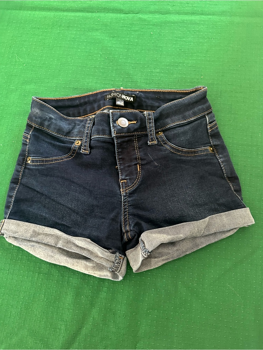 Fashion Nova Dark Indigo Cuffed Denim Shorts Stretcheable